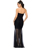 Betsy & Adam Women's Studded Mesh Strapless Gown