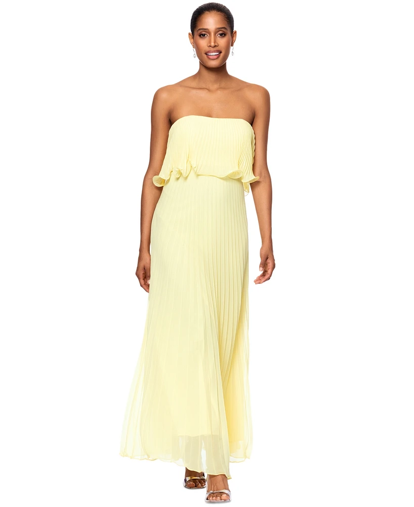 Betsy & Adam Women's Pleated Strapless Gown