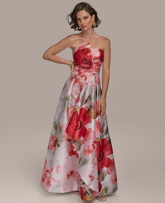 Donna Karan New York Women's Floral Print Asymmetric Strapless Ball Gown