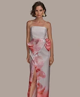 Donna Karan New York Women's Printed Bow Strapless Gown