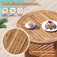 Patio Teak Wood End Table with Round Top and Lower Storage Shelf