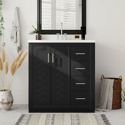 30" Solid Wood Bathroom Vanity Set with Resin Sink and Soft Close Storage