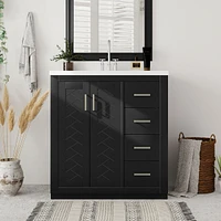 30" Solid Wood Bathroom Vanity Set with Resin Sink and Soft Close Storage