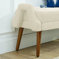 Beige Bench: Loop Yarn, Soft Cushion, Geometric Arms