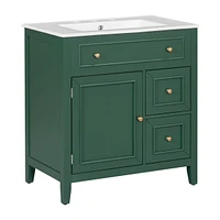 30" Green Bathroom Vanity with Sink, Door, and Drawers