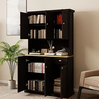 71" Kitchen Pantry & Microwave Stand: Freestanding with 6 Doors, 1 Drawer, Adjustable Shelves