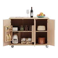 51" Solid Wood Handwoven Kitchen Island on Wheels