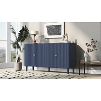 Elegant Four-Door Sideboard with Wavy Doors, Cylindrical Legs, and Metal Handles