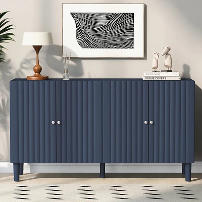 Elegant Four-Door Sideboard with Wavy Doors, Cylindrical Legs, and Metal Handles