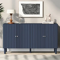 Elegant Four-Door Sideboard with Wavy Doors, Cylindrical Legs, and Metal Handles