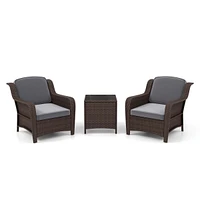 Gymax Set of 3 Furniture Set w/ Cushions & Tempered Glass Coffee Table