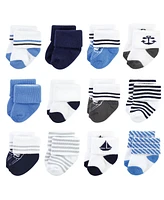 Hudson Baby Cotton Rich Terry Socks 24-Pack, Nautical, 0-6 Months