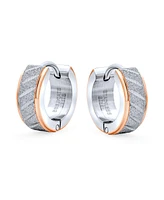 Bling Jewelry Earrings Carved Hoop Huggie Rose Gold & Silver Stainless Steel