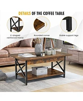2-Tier Industrial Rectangular Table with Storage Shelf