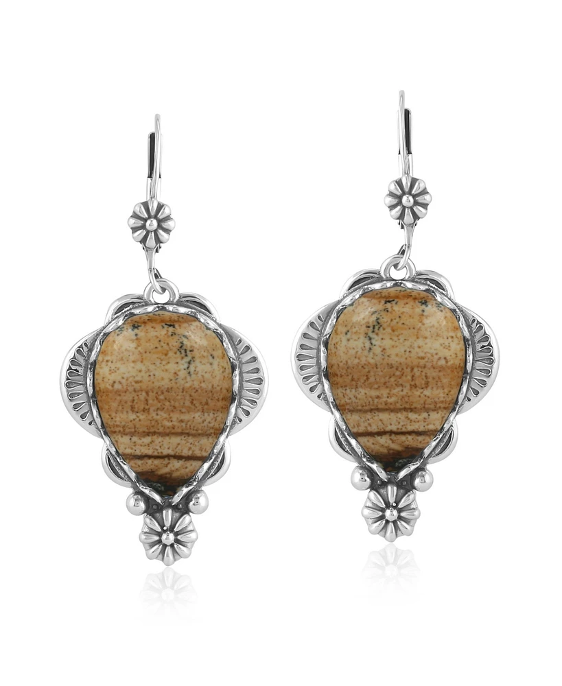 American West Jewelry Sterling Silver Picture Jasper Pear-Cut Concha Earrings