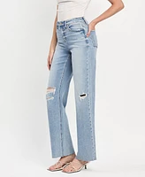 Vervet Women's High Rise Raw Hem Wide Leg Jeans