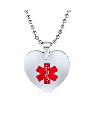 Bling Jewelry Medical Id Dog Heart Shape Tag Pendant Necklace in Stainless Steel