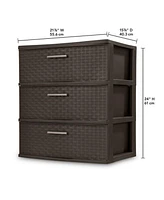 Sterilite 3 Drawer Wide Weave Storage Tower, Plastic Organizer Drawers, Brown