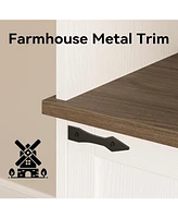 Tall Bathroom Cabinet, Farmhouse Storage Cabinet with Led Lights and Adjustable Shelves