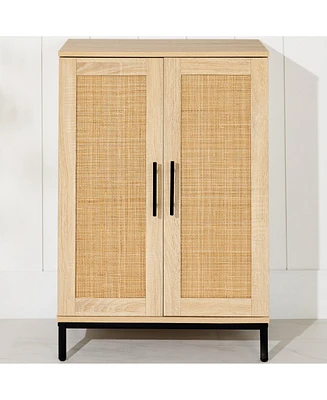 Best Choice Products 2-Door Natural Rattan 34 x 24in Storage Cabinet for Bathroom, Living, Dining w/ Adjustable Shelves