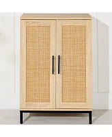 Best Choice Products 2-Door Natural Rattan 34 x 24in Storage Cabinet for Bathroom, Living, Dining w/ Adjustable Shelves