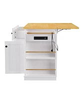 53" Kitchen Island with Drop Leaf, Outlets, Storage, and Side Racks