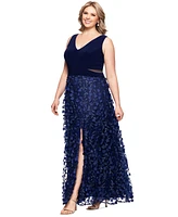 Xscape Plus 3D-Flower-Skirt Gown
