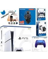 Sony Playstation 5 Slim Disc Bundle with Extra Nova Pink Controller, Plantronics Headset, Fps Grip Kit, Dual Charge Dock and MightySkins Decal Voucher