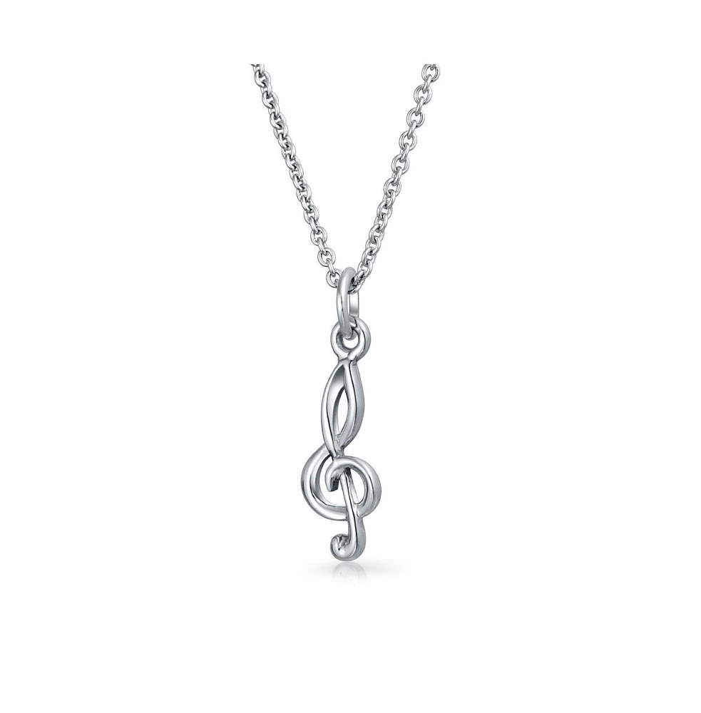 Bling Jewelry Sterling Silver Treble Clef Pendant Necklace for Music Teachers and Students