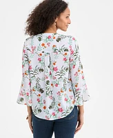 Style & Co Women's Printed Pintuck Ruffle Sleeve Top, Exclusively at Macy's
