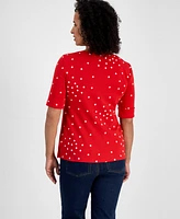 Style & Co Women's Printed Boat-Neck Elbow-Sleeve Top, Exclusively at Macy's