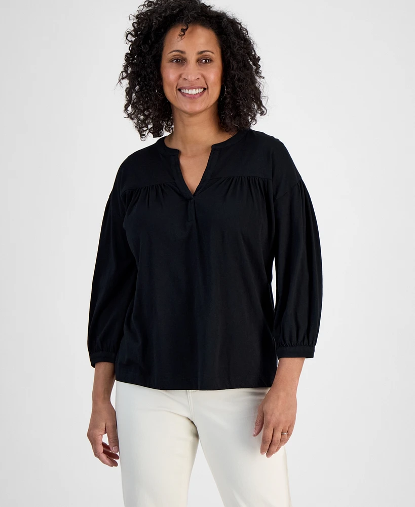 Style & Co Women's 3/4 Sleeve Split-Neck Top, Exclusively at Macy's