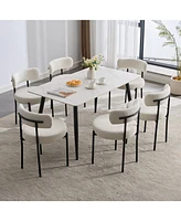 Dyhome Kitchen Chairs Mid-Century Modern Dining Chairs Set of 6, Kitchen Dining Room Chairs, Polyester Upholstered Wishbone Dining Chair