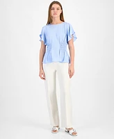 Anne Klein Women's Smocked-Waist Flutter-Sleeve Top