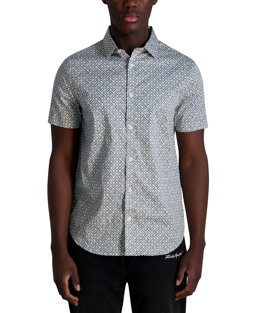 Karl Lagerfeld Paris Men's Regular-Fit Double Ll Logo-Print Button-Down Shirt