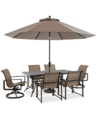 Wythburn Outdoor Dining 7pc Set (72"x38" Table & 4 Sleek Sling Chairs 2 Swivel Chairs)