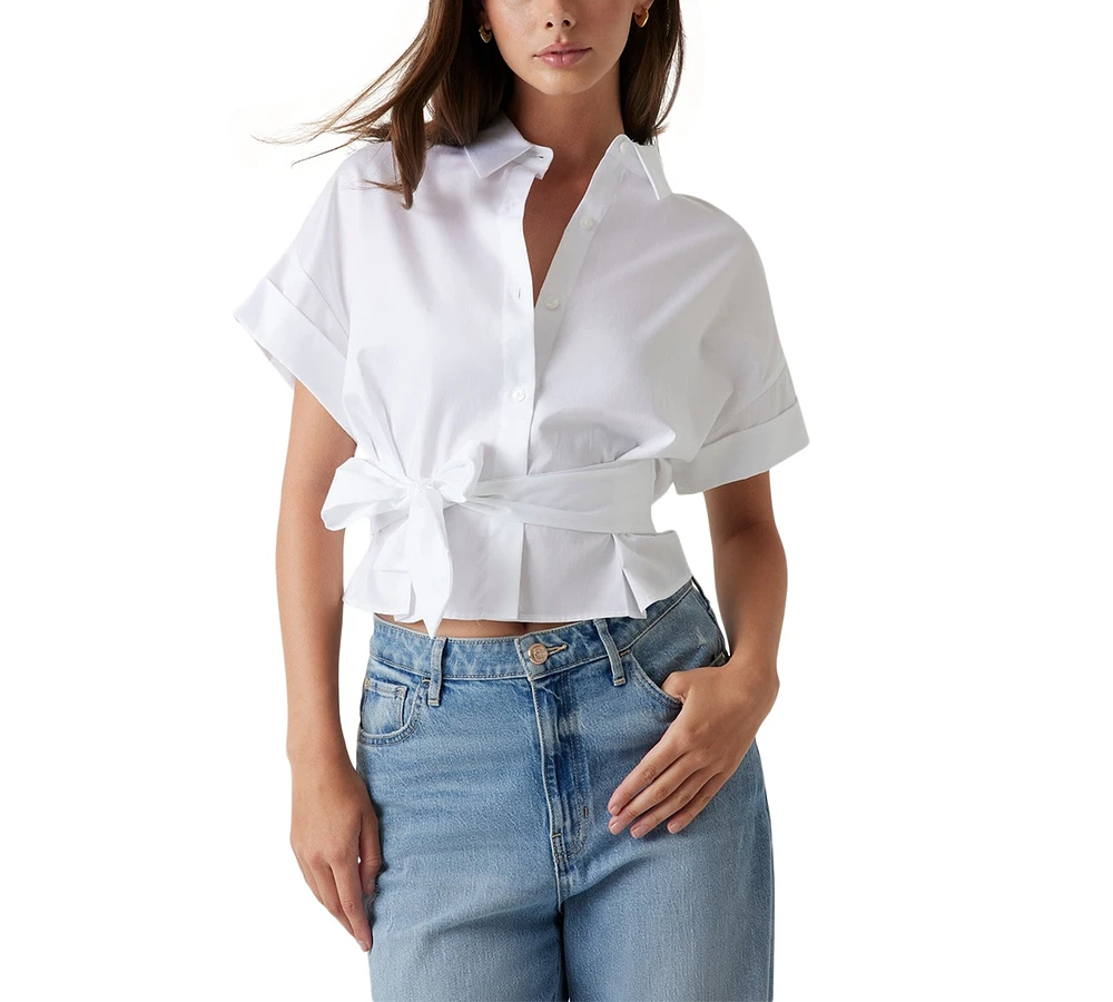Guess Women's Julie Solid Tie-Front Button-Down Top