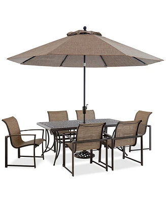 Wythburn Outdoor Dining 7pc Set (72"x38" Table & 6 Sleek Sling Chairs)