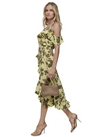 Dkny Women's Printed Cold-Shoulder Ruffle-Trim Dress