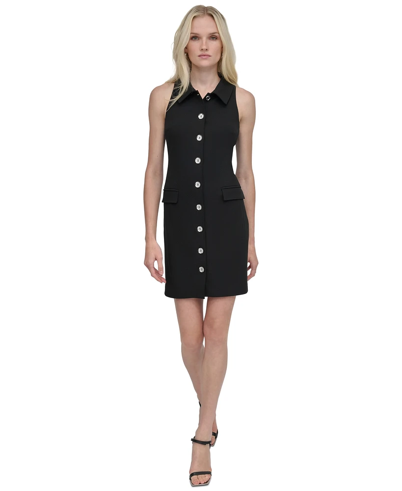 Dkny Women's Collared Sleeveless Scuba Crepe Shirtdress