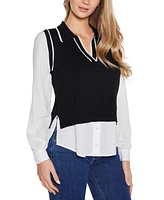 Belldini Women's Collared Two-Fer Sweater
