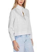 Belldini Women's Scuba Knit Quarter-Zip Mock Neck Top
