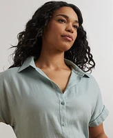 Lauren Ralph Plus Linen Dolman Sleeve Top