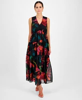 Robbie Bee Women's V-Neck Sleeveless Tiered Dress