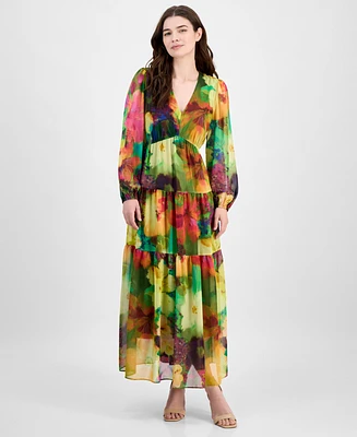 Robbie Bee Women's V-Neck Long-Sleeve Maxi Dress