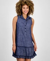 Robbie Bee Women's Button-Front Ruffled-Hem Dress