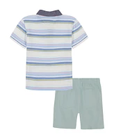 Tommy Hilfiger Toddler Boys 2-Piece Multi Stripe Polo Shirt and Twill Shorts Sets