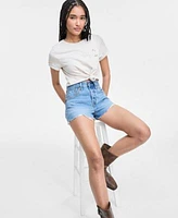 Levis Womens Graphic Margot T Shirt 501 Button Fly High Rise Denim Shorts
