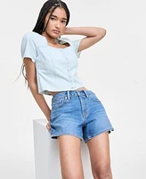 Levis Womens Pascale Short Sleeve Blouse Mid Rise A Line Denim Shorts