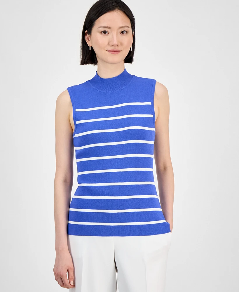 Tahari Asl Women's Striped Mock Neck Knit Top, Regular & Petite Sizes